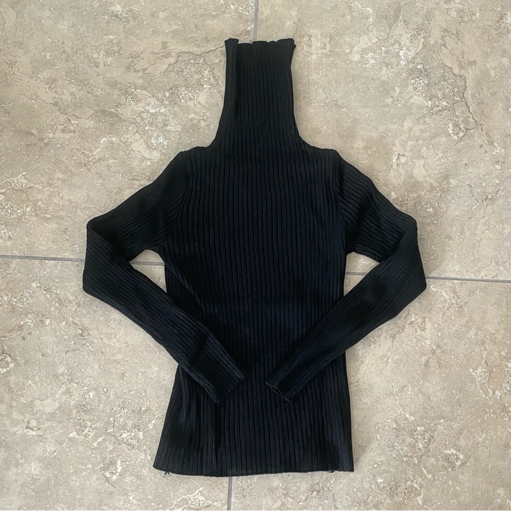 Black Ribbed Turtleneck Sweater